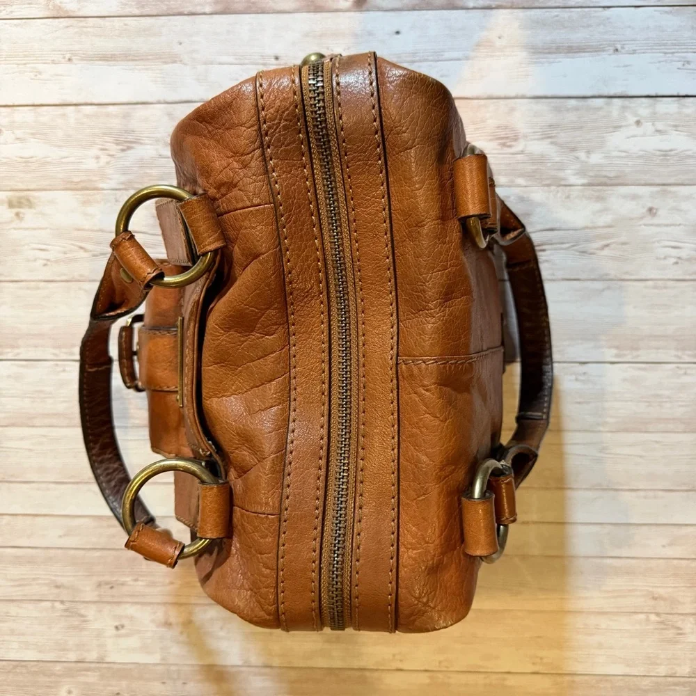 Frye Tan Leather Satchel with Studded Detail